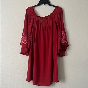 Lux II Off-Shoulder Embroidered Mini Dress Red Boho Peasant Fairy in Size 4
